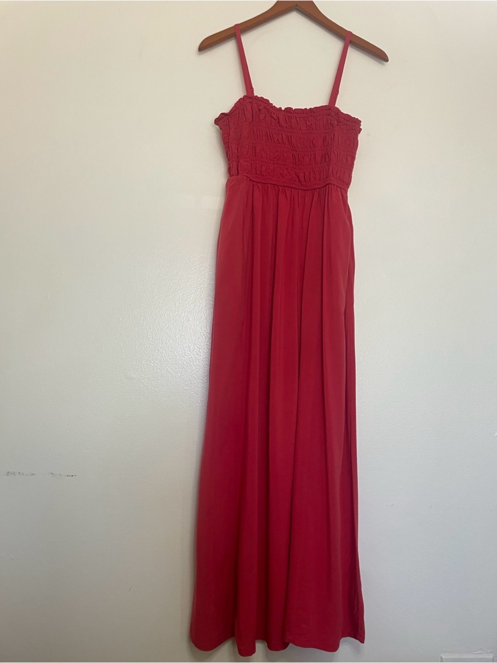 Old Navy Red Smocked Dress with Ruffled Neckline